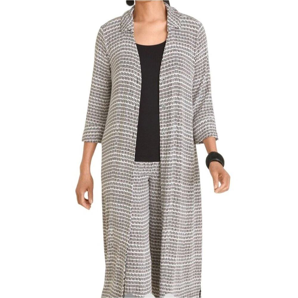 Chico's travelers printed 3 button front duster 3/4 sleeve jacket womans size XL